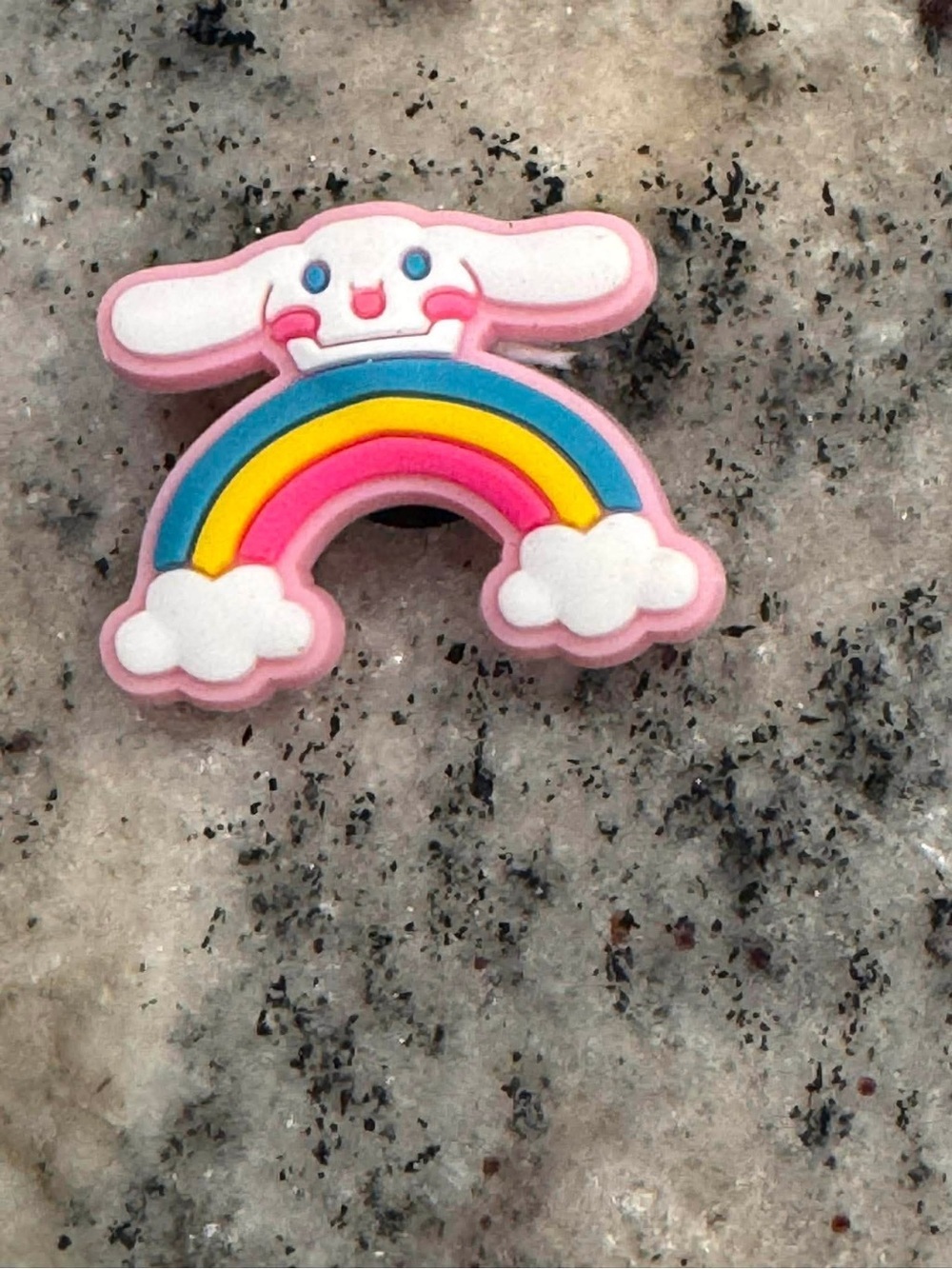 CROCS Pink Rainbow Bunny Jibbitz Charm with Blue, Yellow & White Accents